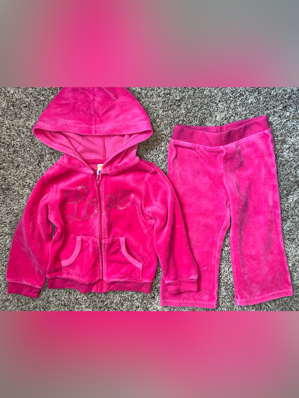 Healthtex Vintage Toddler 18 M Pink Velour Hoodie & Pant Set Paris Hilton Y2K